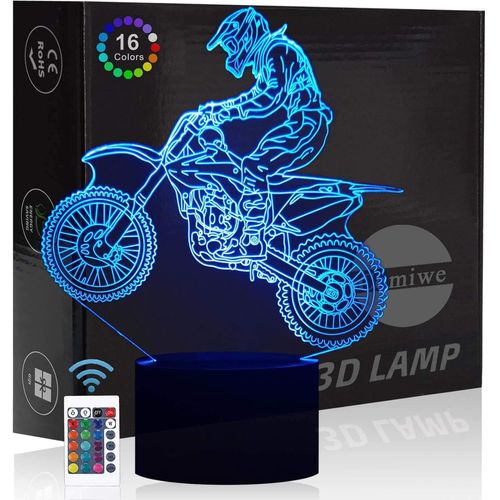 Gothicana By Empmoto Motocross 3d Illusion Veilleuse Jouets,Décor De Maison Led Lampe De Chevet Table,Tactile & Télécommander 16 Couleurs,Cadeau D'anniversaire De Noël Pour Garçons Enfants Amis Et Fa