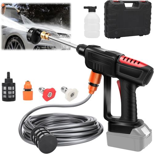 GOTHICANA BY EMPNettoyeur Haute Pression Sans Fil Pour Makita 21 V, Pistolet De Nettoyage Et D'Arrosage Mobile, Nettoyeur À Pression, Avec Buse 6 En 1, Max. 30 Bar, 5,5 L/Min, Tuyau De 10 M (Sans Bat