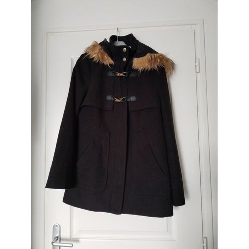 Manteau Noir Duffle Coat Capuche 36 S Tex