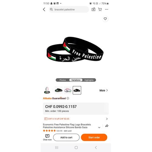 Bracelet Free Free Palestine Noir