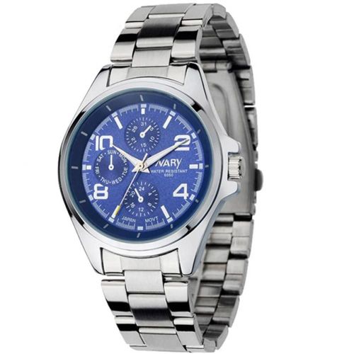 Nary Hommes À La Mode Homme Affaires Bracelet En Acier Étanche Quartz Montre-Bracelet Montre(Cadran Bleu)