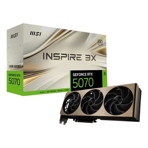 MSI GeForce RTX 5070 12G INSPIRE 3X OC - Carte graphique Gamer NVIDIA GF RTX 5070 - HDMI, DisplayPort - 12Go GDDR7 - Actif - 288 mm - Sans Low Profile - Cuivre - Overclokée - 0988 AI TOPS