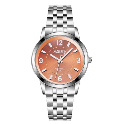 Nary À La Mode Hommes Femmes Affaires Bracelet En Acier Étanche Montre-Bracelet À Quartz (Cadran De Café / Hommes)