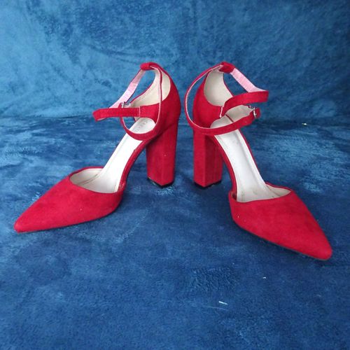 Escarpins Rouges, Nubuck, À Talons, Brides Croisées Cheville, Pointure 36, C.H.Creation