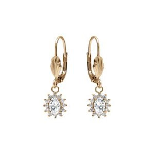 Boucles D'oreilles Dormeuse Plaqué Or Oxyde Central Blanc Entourage Oxydes Blancs 7.5mm X 9.5mm