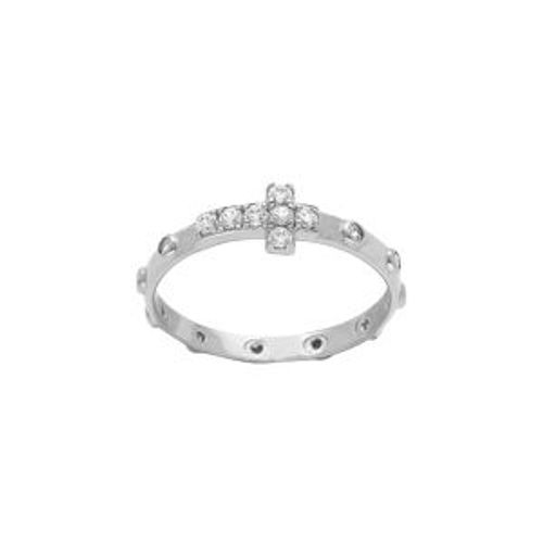 Bague Argent Rhodié Semainier Croix Oxydes Blancs Sertis