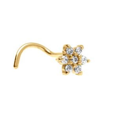 Piercing Acier Doré Nez Fleur Oxydes Blancs