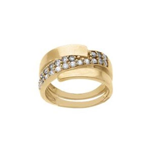 Bague Acier Doré Oxydes Blancs Sertis