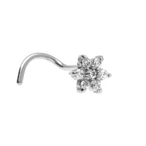 Piercing Acier Nez Fleur Oxydes Blancs