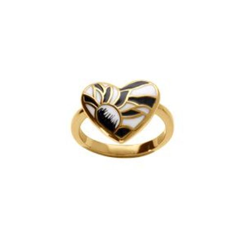Bague Acier Doré Stella Mia Forme Coeur Résine Blanc Et Noir