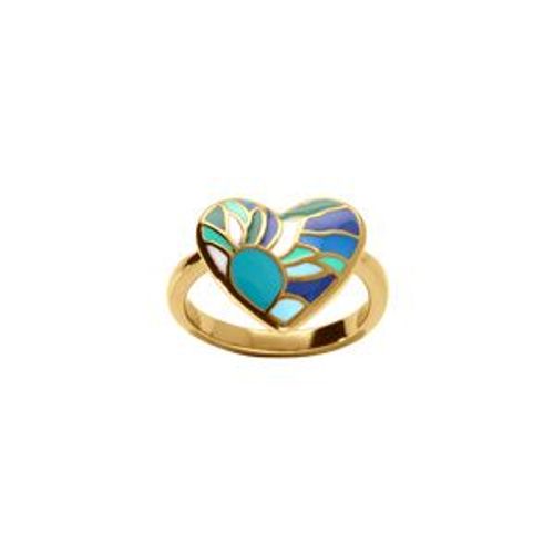 Bague Acier Doré Stella Mia Forme Coeur Résine Bleu Vert
