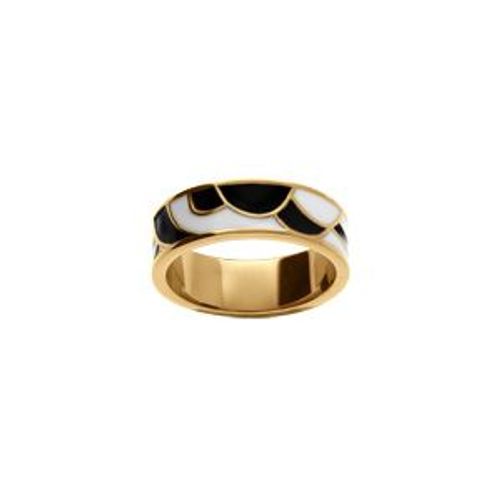Bague Acier Doré Stella Mia Résine Noire Et Blanche