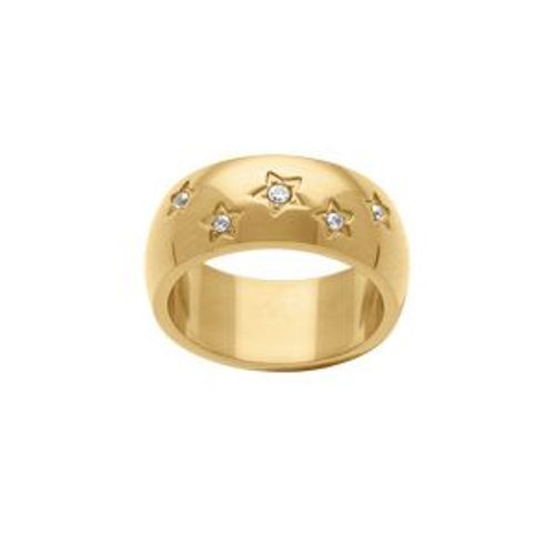 Bague Acier Doré Étoiles Oxydes Blancs