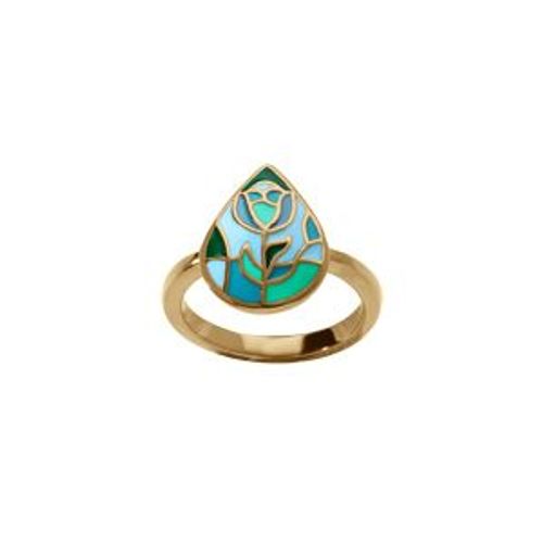 Bague Acier Doré Stella Mia Ronde Résine Bleu Vert
