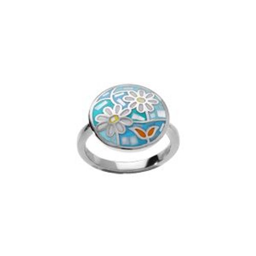 Bague Acier Stella Mia Ronde Résine Et Nacre Fleur