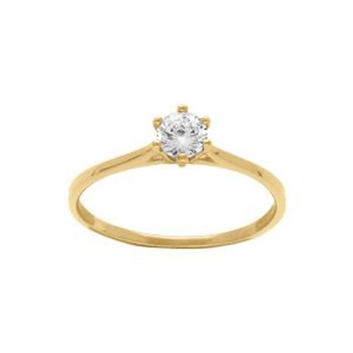 Bague Acier Doré Solitaire 4.5mm Oxyde Blanc 6 Griffes