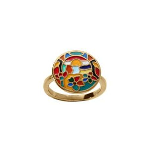 Bague Acier Doré Stella Mia Ronde Résine Multi Couleur