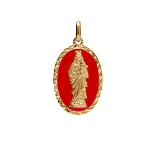 Pendentif Plaqué Or Ovale Vierge Et L'enfant 20mmx13mm Fond Rouge