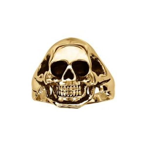 Bague Tête De Mort Moyenne Acier Doré Lisse