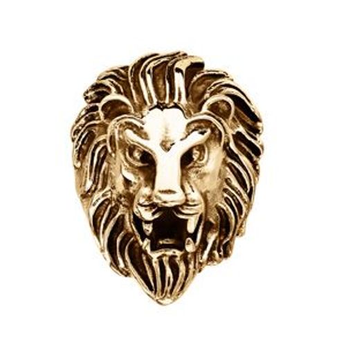 Bague Acier Doré Et Patiné Tête De Lion