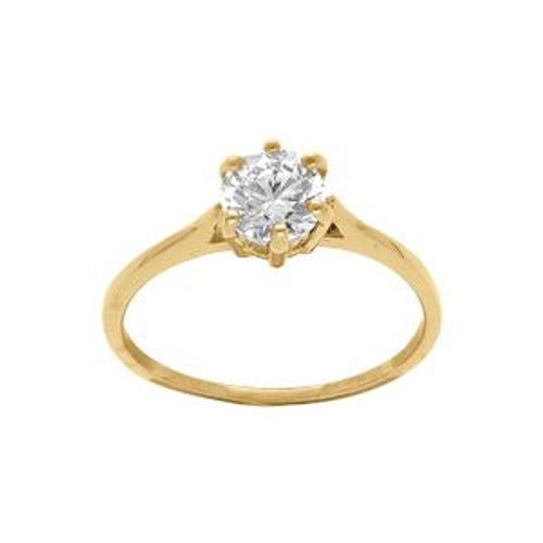 Bague Acier Doré Solitaire 6mm Oxyde Blanc 6 Griffes