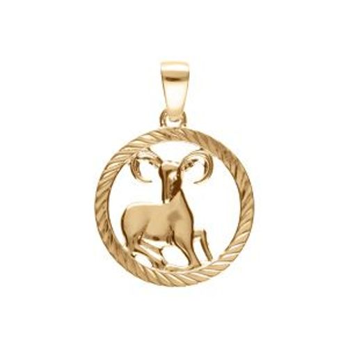 Pendentif Plaqué Or Médaille 15mm Striee Zodiaque Bélier Decoupé