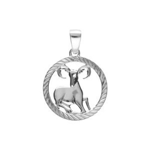 Pendentif Argent Rhodié Médaille 15mm Striee Zodiaque Bélier Decoupé