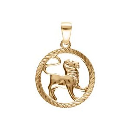 Pendentif Plaqué Or Médaille 15mm Striee Zodiaque Lion Decoupé