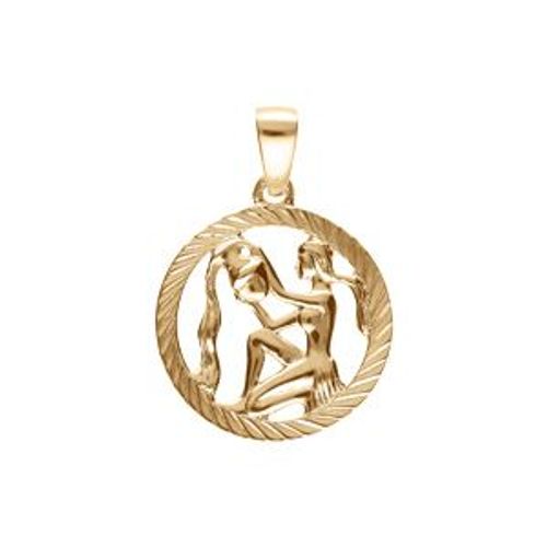 Pendentif Plaqué Or Médaille 15mm Striee Zodiaque Verseau Decoupé