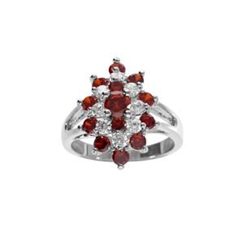 Bague Argent Rhodié Marquise Oxydes Rouges Et Blancs