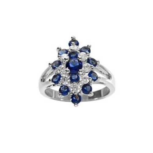 Bague Argent Rhodié Marquise Oxydes Bleu Et Blancs