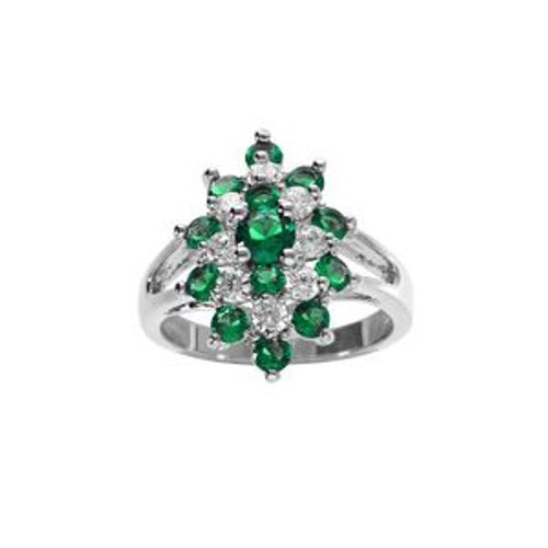 Bague Argent Rhodié Marquise Oxydes Verts Et Blancs