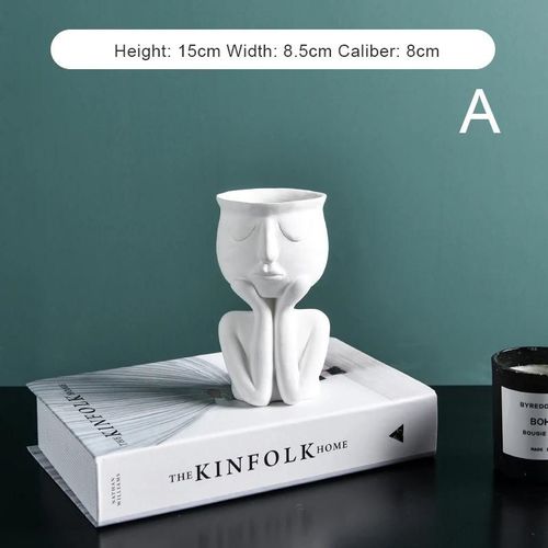 Personnage Portrait Sculptures Pot De Fleur Abstrait Résine Jardinière Suculants Pot De Plante Conteneur Micro Home Desktop Decor A-white