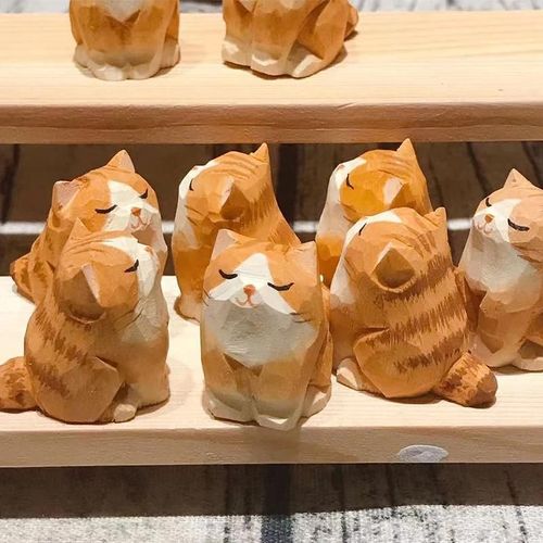 Ornement En Bois Animal Orange Chats Poupée Statique Jardin Voiture Maison Chambre Décor Cadeau Pour Les Enfants Filles