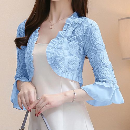 Châle À Col Rond Pour Femmes Avec Dentelle Florale Unie Comme Cadeaux Pour Les Filles Bleues,S