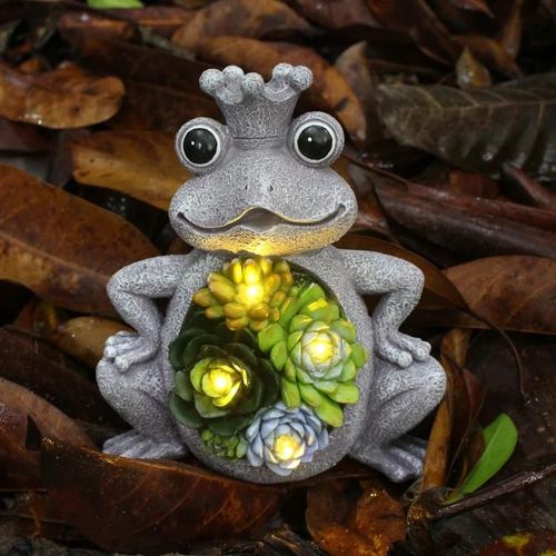 Statue de grenouille solaire avec résine succulente artisanat Décoration de paysage en plein air pour jardin cour pelouse Nouveau