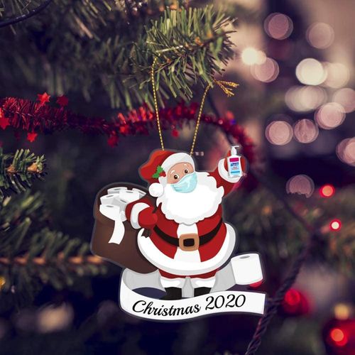 Noël 2020 ornement en bois quarantaine Père Noël avec masque désinfectant pour les mains et papier toilette 1PC