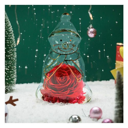 Ange-Figurines Doré Ornement Fleur Préservé Artisanat Personnalisé Bureau Accessoires Décoratifs Cadeau Pour Femmes Fille Bonhomme de Neige Rouge Fleur Éternelle