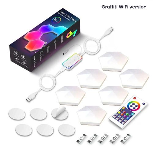 Hexagones Appliques Murales Rgb App-Compatible Contrôle Usb Lampe De Nuit Ambiante Pour Décor De Salle De Jeux D'ordinateur 6pcs,Contrôle Wifi Tuya