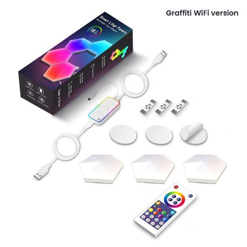 Hexagones Appliques Murales Rgb App-Compatible Contrôle Usb Lampe De Nuit Ambiante Pour La Décoration De La Salle De Jeux Informatiques 3pcs,Contrôle Wifi Tuya