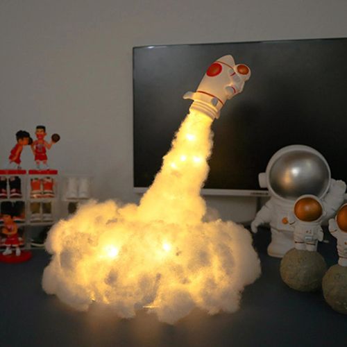 Astronaute Sur Le Thème De L'ensemble De Veilleuse Led 2w Fusée Lumière De Table De Ton Chaud 20 * 20cm Bricolage Lampe De Chevet Ornement Artisanat Cadeau Nouveau