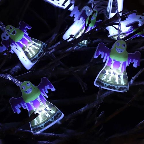 Led Halloween String Light Bats Crâne Fantôme Araignée En Forme Suspension Guirlande Lumineuse Pour Halloween Fête Décoration Intérieure 10 Lumières,E