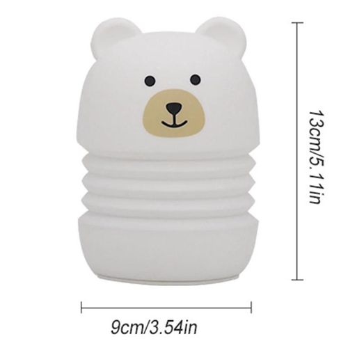 Veilleuse De Dessin Animé Lampe En Silicone Souple Évolutive Tap/Sound Control Usb Rechargeable Lampe De Chevet Cadeau Pour Les Enfants Filles Blanc,L'ours