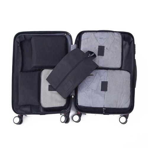 7PCS Sac de rangement de voyage Valise multifonctionnelle Sac d'emballage de vêtements pour l'extérieur Noir
