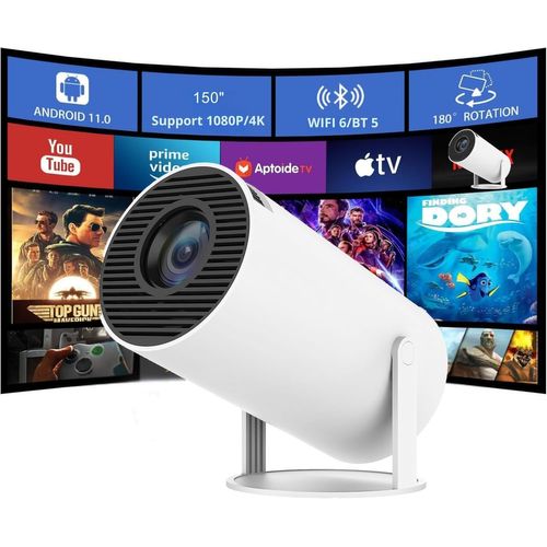 Mini Projecteur Portable 4K - Vidéoprojecteur 1080P Fhd 4K 2025 Upgraded Mini Projecteur Portable Avec Android 11, Wifi 6,Bt5.0, 180° Rotation, Supporté Pour Téléphone/Pc/Lap/Stick, Hdmi Home Cinéma
