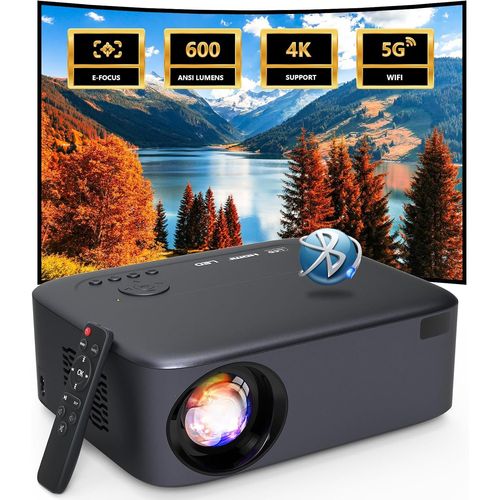 Focus Électrique/Keystone Vidéoprojecteur 4K Supporté, 26000L Wifi Bluetooth Avec Haut-Parleurs 2×3 W Intégrés Et 50% Zoom, 300"" Retroprojecteur Home Cinéma Pour Smartphone/Hdmi/Usb/Tv Stick
