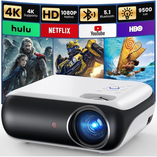 Videoprojecteur 4K Supporté, 2025 Mini Projecteur Portable 1080P Natif Full Hd, Rétroprojecteur Bluetooth Home Cinéma Extérieur Pour Téléphone/Pc/Lap/Stick/Ps5