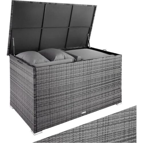 Coffre De Jardin Exterieur, Coffre À Coussins 750 L En Aluminium Polyrotin 145 X 82,5 X 79,5 Cm Gris