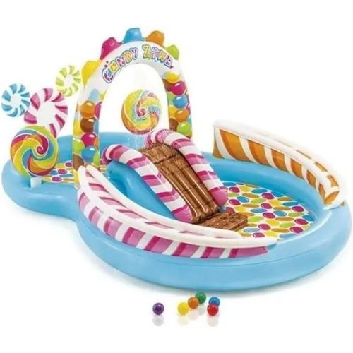 Aire De Jeux Gonflable Royaume Des Bonbons ¿ Toboggan, Jeux D¿Eau Et Pataugeoire