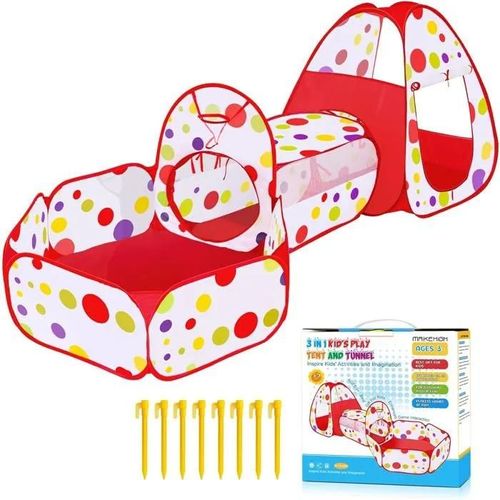 Tente Tunnel Enfant, 3 En 1 Pop Up Piscine A Balle Pour Pliable Maison De Jeu Jeux Pour Bébé Rouge